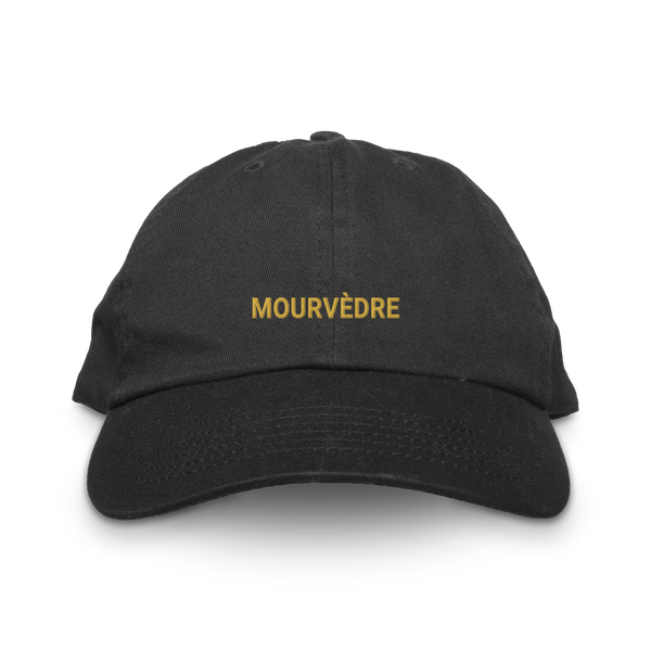 Mourvedre wine varietal hat in black and gold by The Wino Shop